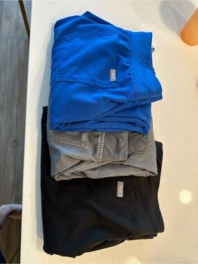 Figs Scrub Pants Trio in Royal Blue, Heather Gray, and Black